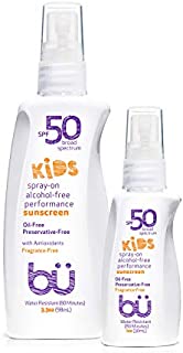 Sunscreen Spray Kids SPF 50 by Bu Value Pack - Travel Size Organic Biodegradable Sun Block for Sensitive Skin - Fragrance-Free, Oil-Free, Non Greasy, Non Comedogenic, Water-Resistant (1 + 3.3 Ounce)