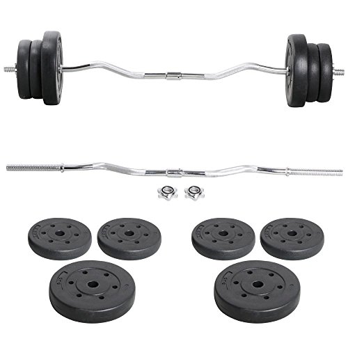 YAHEETECH Barbell Weight Set - Olympic Curl Bar & 6 Olympic Weights & 2 Olympic Barbell Clamps for Lifts 55LB