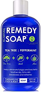 Remedy Soap Tea Tree Oil Body Wash, Helps Body Odor, Athletes Foot, Jock Itch, Ringworm, Yeast Infections, Skin Irritations, Shower Gel for Women/Men, Natural Mint & Aloe Skin Cleanser 12 Oz