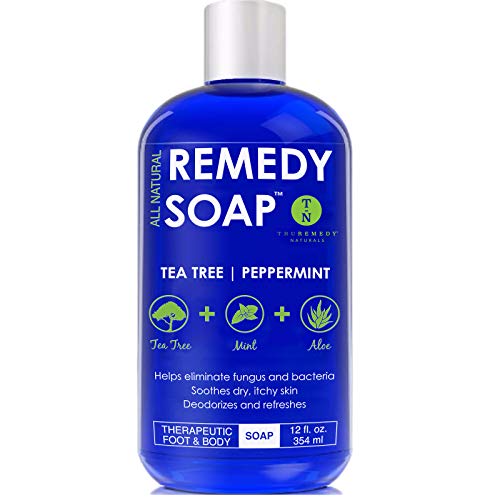 Remedy Soap Tea Tree Oil Body Wash, Helps Body Odor, Athletes Foot, Jock Itch, Ringworm, Yeast Infections, Skin Irritations, Shower Gel for Women/Men, Natural Mint & Aloe Skin Cleanser 12 Oz