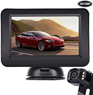 LeeKooLuu Backup Camera and Monitor Kit HD 720P Easy Installation for Cars,Trucks,Pickups Waterproof Night Vision Rear/Front View Camera One Power System Reverse/Continuous Use Grid Lines Adjustable