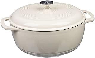 AmazonBasics Enameled Cast Iron Covered Dutch Oven, 6-Quart, White