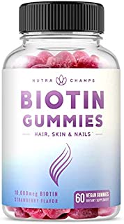 Biotin Gummies 10,000mcg [Highest Potency] for Healthy Hair, Skin & Nails for Adults & Kids - 5000mcg in Each Gummy Vitamin - Vegan, Non-GMO, Pectin-Based Hair Growth Supplement