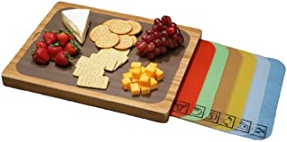 Seville Classics Easy-to-Clean Bamboo Cutting Board and 7 Color-Coded Flexible Cutting Mats with Food Icons Set