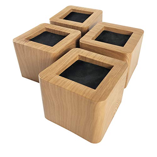 MIIX HOOM Bed Risers 3 Inches | Heavy Duty Wooden Color Furniture Risers | 4PCS | Sofa Couch Risers or Table Risers(Light Wood Color)