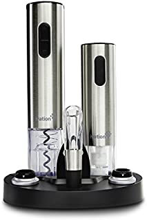 Ivation Wine Gift Set, Includes Stainless Steel Electric Wine Bottle Opener, Wine Aerator, Electric Vacuum Wine Preserver, 2 Bottle Stoppers, Foil Cutter & LED Charging Base