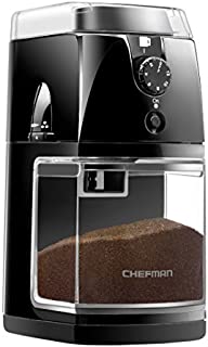 Chefman Coffee Grinder Electric Burr Mill - Freshly Grinds Up to 2.8oz Beans, Large Hopper with 17 Grinding Options for 2-12 Cups, Easy One Touch Operation, Cleaning Brush Included, Black