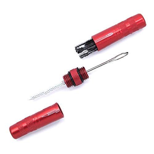 KOM Cycling Tubeless Tire Repair Kit for Bikes  8 Colors! Fixes Mountain Bike and Road Bicycle Tire Punctures  Includes Tire Repair Fork and Reamer, 8 Bacon Strips. Tubeless Repair Made Easy (Red)