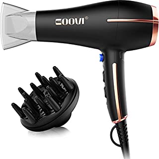 Professional Ionic Hair Dryer, 1875W Blow Dryer with Diffuser for Curly Hair, Fast Drying Hairdryer with Concentrator Lightweight Quiet(Black Gold)