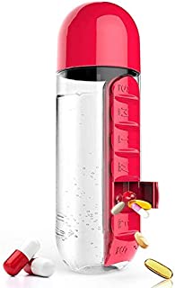 Kevibuy 7-Day Water Bottle with Pill Organizer Case 20 oz | Weekly Pill Holder Reminder Box for Vitamin/Fish Oil/Supplement | Medication Holder with Daily Marker for Sport and Travel 2 in 1 (Red)