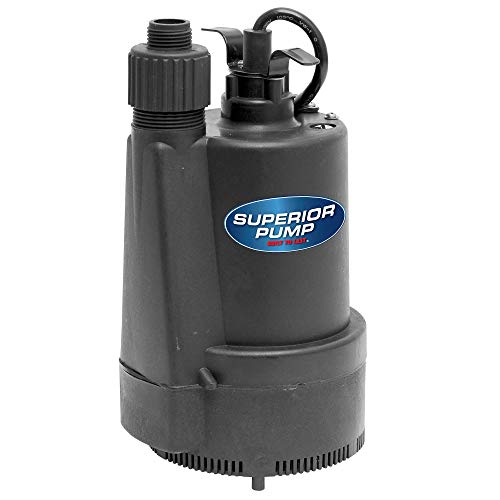 Superior Pump 91330 1/3 HP Thermoplastic Submersible Utility Pump with 10-Foot Cord