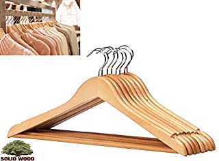 LavoHome Natural Wood Coat Suit Hangers with Non Slip Bar & Swivel Chrome Hook (Solid High Grade Maple 60 Pack)