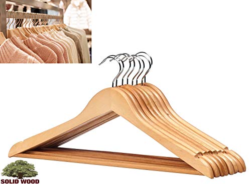 LavoHome Natural Wood Coat Suit Hangers with Non Slip Bar & Swivel Chrome Hook (Solid High Grade Maple 60 Pack)