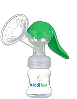 Kiddiluv Manual Breast Pump with Baby Bottle (Single) Portable, Travel Friendly, Handheld Breastfeeding Kit | Hypoallergenic Soft Silicone Breast Shield | Gentle, Efficient Suction