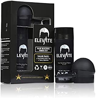 ELEVATE Hair Perfecting 2-in-1 Kit Set Includes Natural Hair Thickening Fibers & Spray Applicator Pump Nozzle | Instantly Conceal & Thicken Thinning or Balding Hair Areas (Medium Brown) (Black)