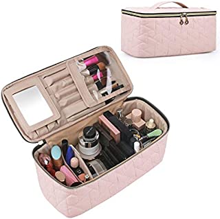 BAGSMART Makeup Bag Cosmetic Bag Large Toiletry Bag Travel Bag Case Organizer for Women, Soft Pink