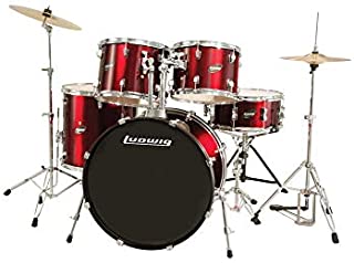 Ludwig Accent Drive 5-Pc Drum Set, Red Foil - Includes: Hardware, Throne, Pedal, Cymbals, Sticks & Drumheads