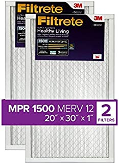 Filtrete 20x30x1, AC Furnace Air Filter, MPR 1500, Healthy Living Ultra Allergen, 2-Pack (exact dimensions 19.81 x 29.81 x 0.78)