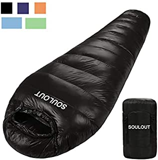 SOULOUT Down Sleeping Bag, 0°F - 20°-30°F 1500 Fill Power Cool Weather - Ultra Lightweight Portable Waterproof Mummy Sleeping Bag with Compression Sack for Adults Kids Camping Backpacking