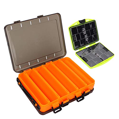 WIOR Fishing Tackle Boxes Waterproof, Double-Sided Fishing Lure Box Organizer, 2Pcs Fishing Bait Storage Case with Large & Small for Angler Fishermen Outdoors Rock Fishing Accessories Box