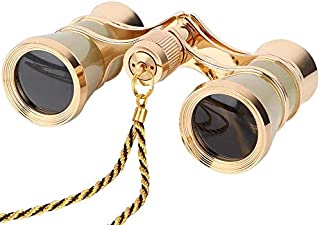 Opera Glasses Binoculars 3X25 Theater Glasses Mini Binocular Compact Lightweight with Handle for Adults Kids Women in Musical Concert (Black with Chain) (Gold with Chain)