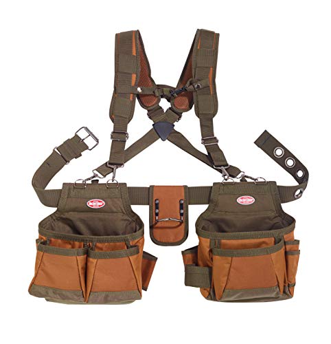 Bucket Boss Airlift 2 Bag Tool Belt with Suspenders in Brown, 50100