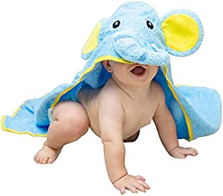 Hooded Elephant Baby Towel Large Blue 33x33 | Delicate & Soft 100% Hypoallergenic Cotton Robe | Super Absorbent & Moisture Wicking Soft Cloth for Dry, Happy Boys & Girls