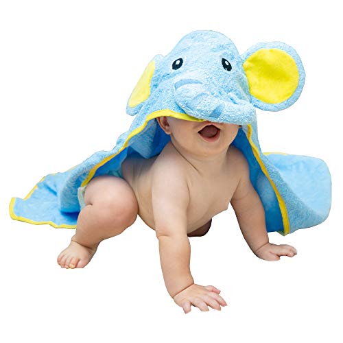 Hooded Elephant Baby Towel Large Blue 33x33 | Delicate & Soft 100% Hypoallergenic Cotton Robe | Super Absorbent & Moisture Wicking Soft Cloth for Dry, Happy Boys & Girls