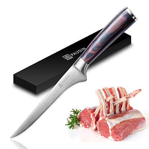 Boning Knife - PAUDIN Super Sharp Fillet Knife 6 Inch German High Carbon Stainless Steel Flexible Kitchen Knife for Meat Fish Poultry Chicken with Ergonomic Handle