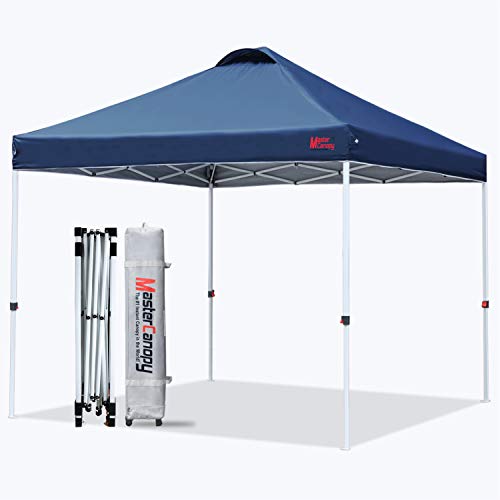 MASTERCANOPY Pop-up Canopy Tent Commercial Instant Canopy with Wheeled Bag,Canopy Sandbags x4,Tent Stakesx4 (10'x10',Navy Blue)