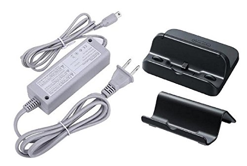 PEGLY P-SET3 Power AC Charger Adapter for Nintendo Wii U Game Pad with Black Cradle and Stand Set Gamepad Charger