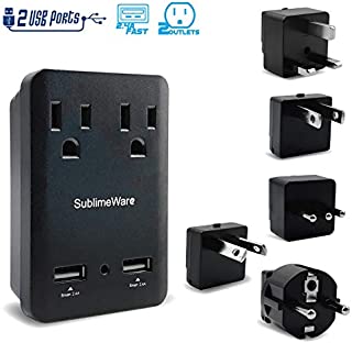 2000 W Travel Adapter Kit w/ 2 USB Ports & Outlets - International Power Adapter Plug Europe US UK Adaptor - 220-110V Adapter - Smart 2.4 A USB Electrical Charger Dual Voltage Device Sublimeware