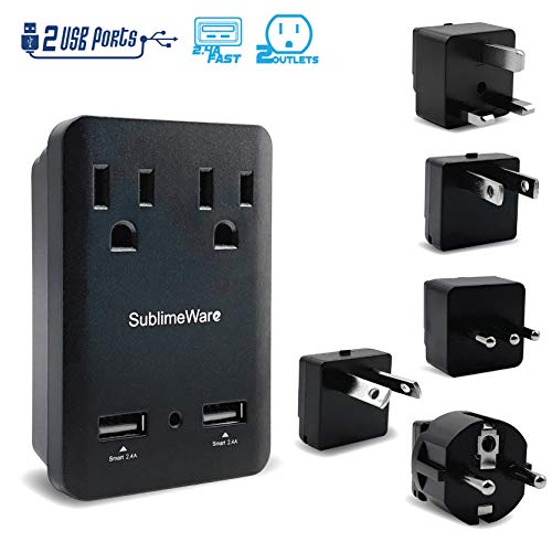 2000 W Travel Adapter Kit w/ 2 USB Ports & Outlets - International Power Adapter Plug Europe US UK Adaptor - 220-110V Adapter - Smart 2.4 A USB Electrical Charger Dual Voltage Device Sublimeware