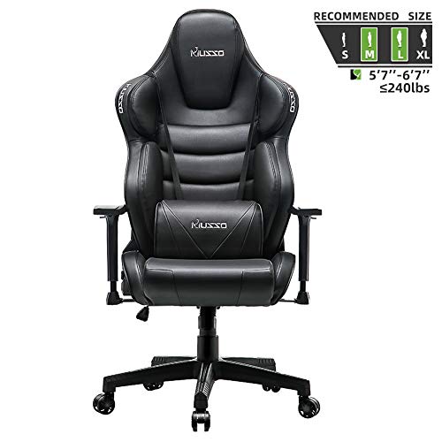 Musso Executive Swivel Office Chair, High-Back Racing Gaming Chair, Ergonomic Adjustable Computer Desk Chair, PU Leather Task Chair with Headrest and Lumbar Support (Black)