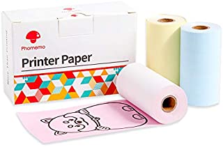 Phomemo Thermal Paper Non-Adhesive Black Print on Yellow Blue Pink Paper for Phomemo M02 M02S M02 Pro Printer, 2.08 Inch x 26.2 Feet (53mm x 8m) for Photos, Planner, Note, Scrapbooking, 3 Rolls