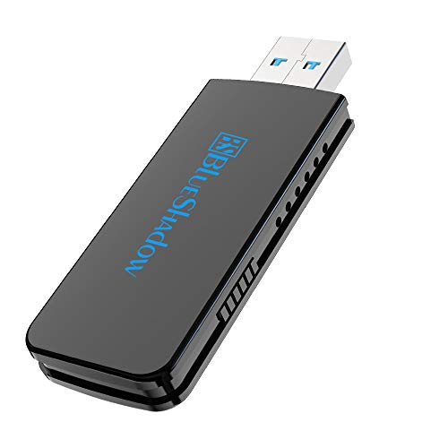 Blueshadow USB WiFi Adapter - Dual Band 2.4G/5G Mini Wi-fi ac Wireless Network Card Dongle with High Gain Antenna for Desktop PC Support Windows XP Vista/7/8/8.1/10 (3) (Large, USB WiFi Adapter 1300M)