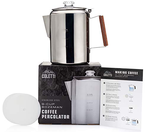 COLETTI Bozeman Coffee Pot Bundle | Coffee Percolator + 100 Filters + Replacement Glass Tops