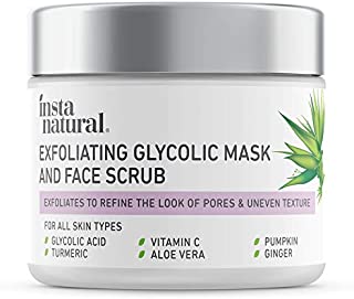 InstaNatural Exfoliating Glycolic Face Mask & Facial Scrub - Blackhead Treatment for Brightening and Exfoliation with Turmeric & Vitamin C - Natural AHA Enzyme Exfoliant for Scars & Glowing Skin