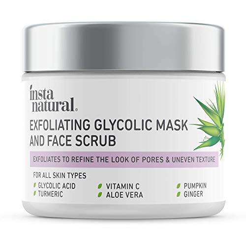 InstaNatural Exfoliating Glycolic Face Mask & Facial Scrub - Blackhead Treatment for Brightening and Exfoliation with Turmeric & Vitamin C - Natural AHA Enzyme Exfoliant for Scars & Glowing Skin