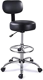 Superjare Drafting Chair with Back, Adjustable Foot Rest Swivel Stool, Multi-Purpose Office Desk Chair, Thick Seat Cushion for Home Bar Kitchen Shop - Black