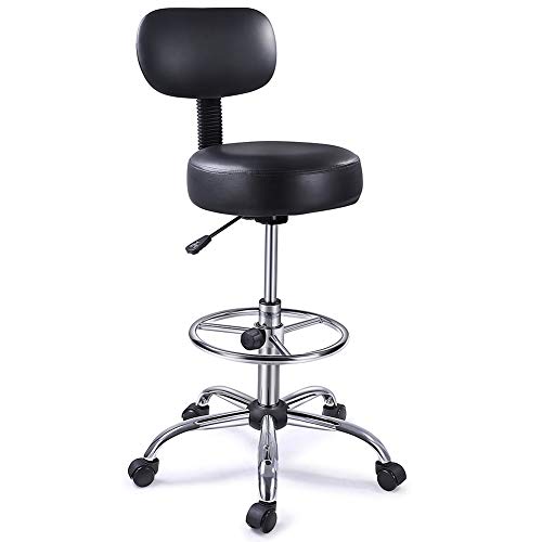 Superjare Drafting Chair with Back, Adjustable Foot Rest Swivel Stool, Multi-Purpose Office Desk Chair, Thick Seat Cushion for Home Bar Kitchen Shop - Black