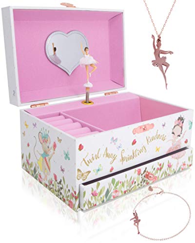 The Memory Building Company Musical Ballerina Jewelry Box for Girls & Little Girls Jewelry Set - 3 Dancer Gifts for Girls