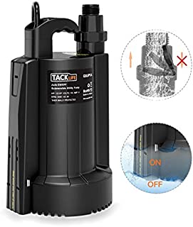 TACKLIFE Submersible Water Pump, 1/3HP High Power Efficiency, Max. 2500 GPH, Max. up to 25ft, 10in Cord, 30db, 3/4 in Adapter Check Valve