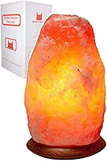 Windsor Seasons Hand Crafted Natural Large 9-Inch Crystal Himalayan Salt Lamp with Neem Wood Base, 6-Feet Cord, Dimmer Switch and Bulb