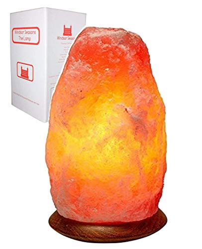 Windsor Seasons Hand Crafted Natural Large 9-Inch Crystal Himalayan Salt Lamp with Neem Wood Base, 6-Feet Cord, Dimmer Switch and Bulb