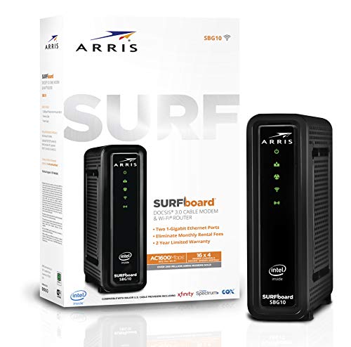 ARRIS Surfboard SBG10 DOCSIS 3.0 Cable Modem & AC1600 Dual Band Wi-Fi Router, Approved for Cox, Spectrum, Xfinity & Others (Black)