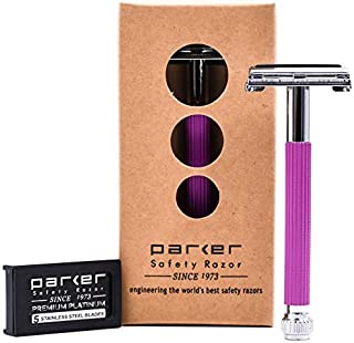 Parker 29L Long Handle Women's Double Edge Safety Razor and 5 Parker Premium Platinum Blades (Lavender)