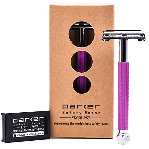 Parker 29L Long Handle Women's Double Edge Safety Razor and 5 Parker Premium Platinum Blades (Lavender)