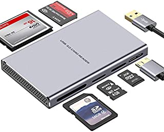 SD Card Reader, GIKERSY 5 in 1 USB 3.0 Memory Card Reader Adapter 5Gbps Read 5 Cards Simultaneously for SDXC, SDHC, SD, Micro SDXC, Micro SD, Micro SDHC, M2, MS, CF and UHS-I Card (Grey)