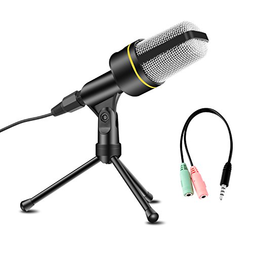 USHAWN Condenser Microphone Professional Recording Mic with Tripod Stand for Broadcasting, Chatting, Interview, Video Conference, YouTube Recording, Your PC, Laptop and Phones